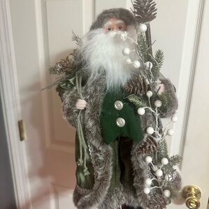 Green and White Holiday Santa Figurine